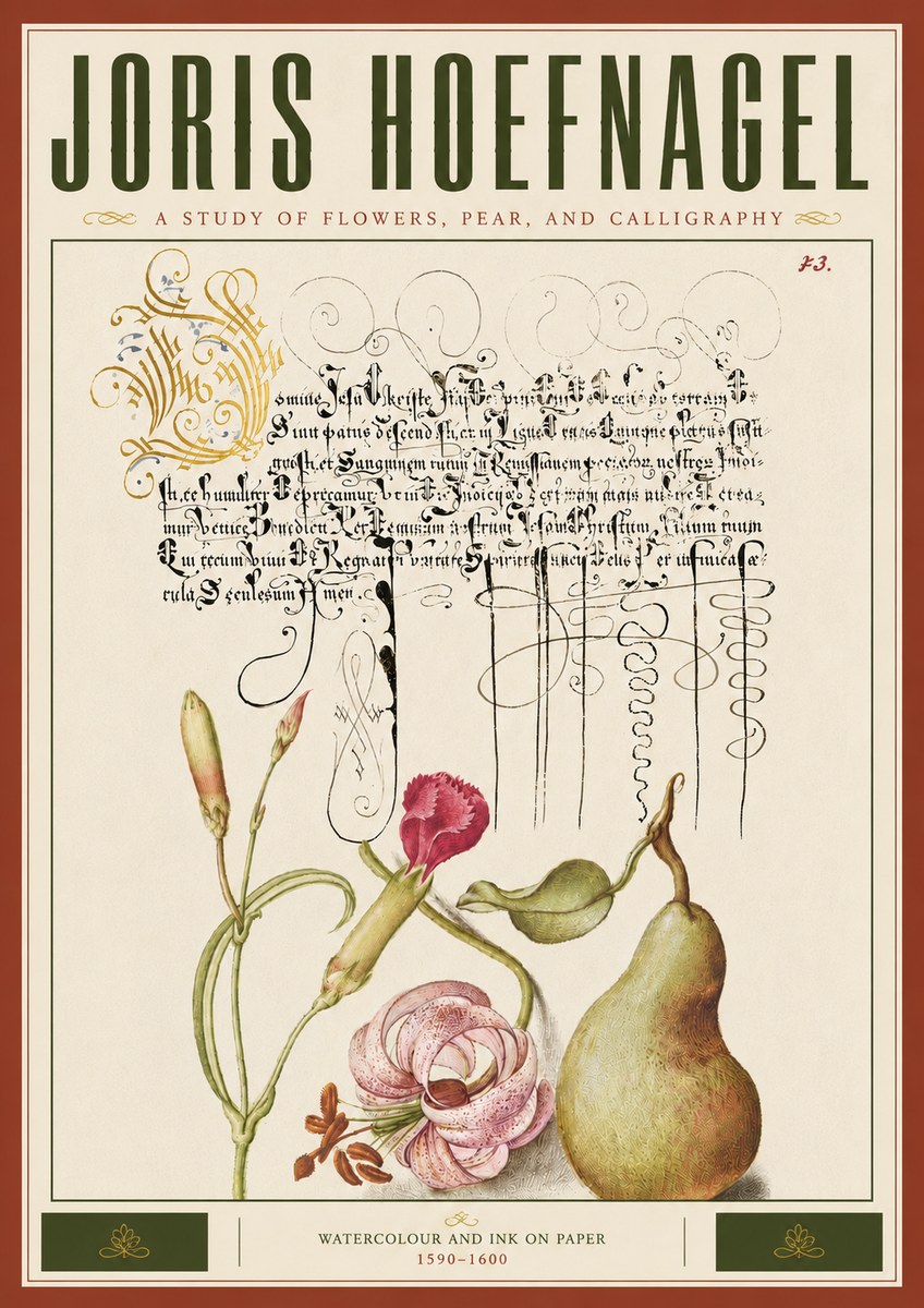 Joris Hoefnagel Botanical Study with Calligraphy II No6 - Plakat