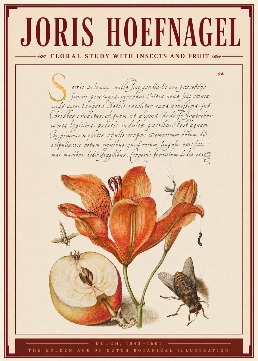Joris Hoefnagel Floral Study with Insects and Fruit No4 - Plakat