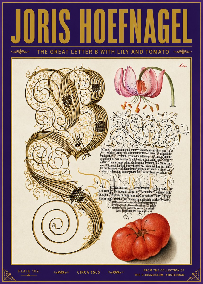 Joris Hoefnagel The Great Letter B with Lily and Tomato No6 - Plakat