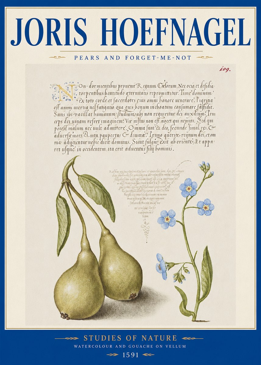 Joris Hoefnagel Pears and Forget-me-not No2 - Plakat