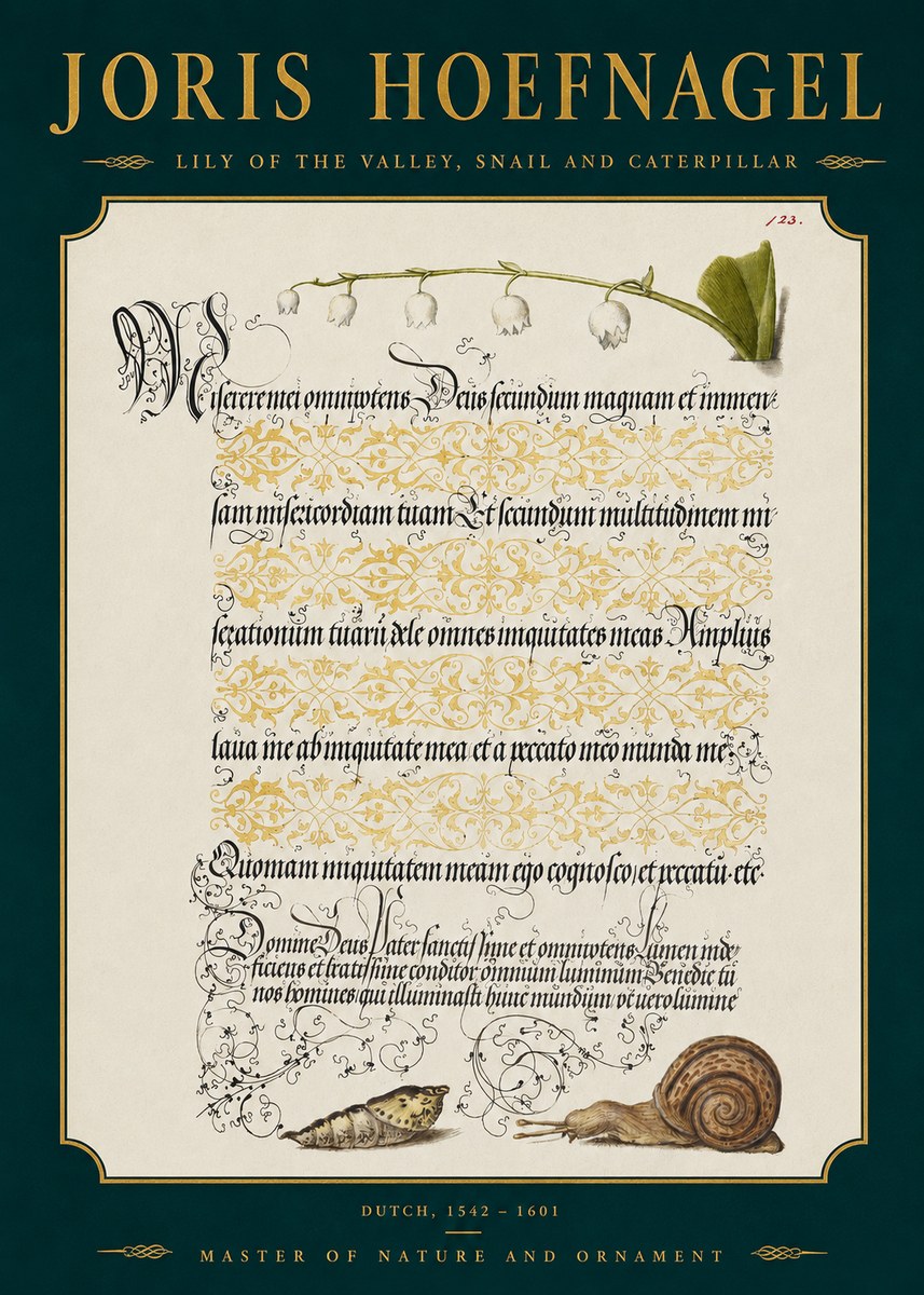 Joris Hoefnagel Lily of the Valley, Snail and Caterpillar No2 - Plakat