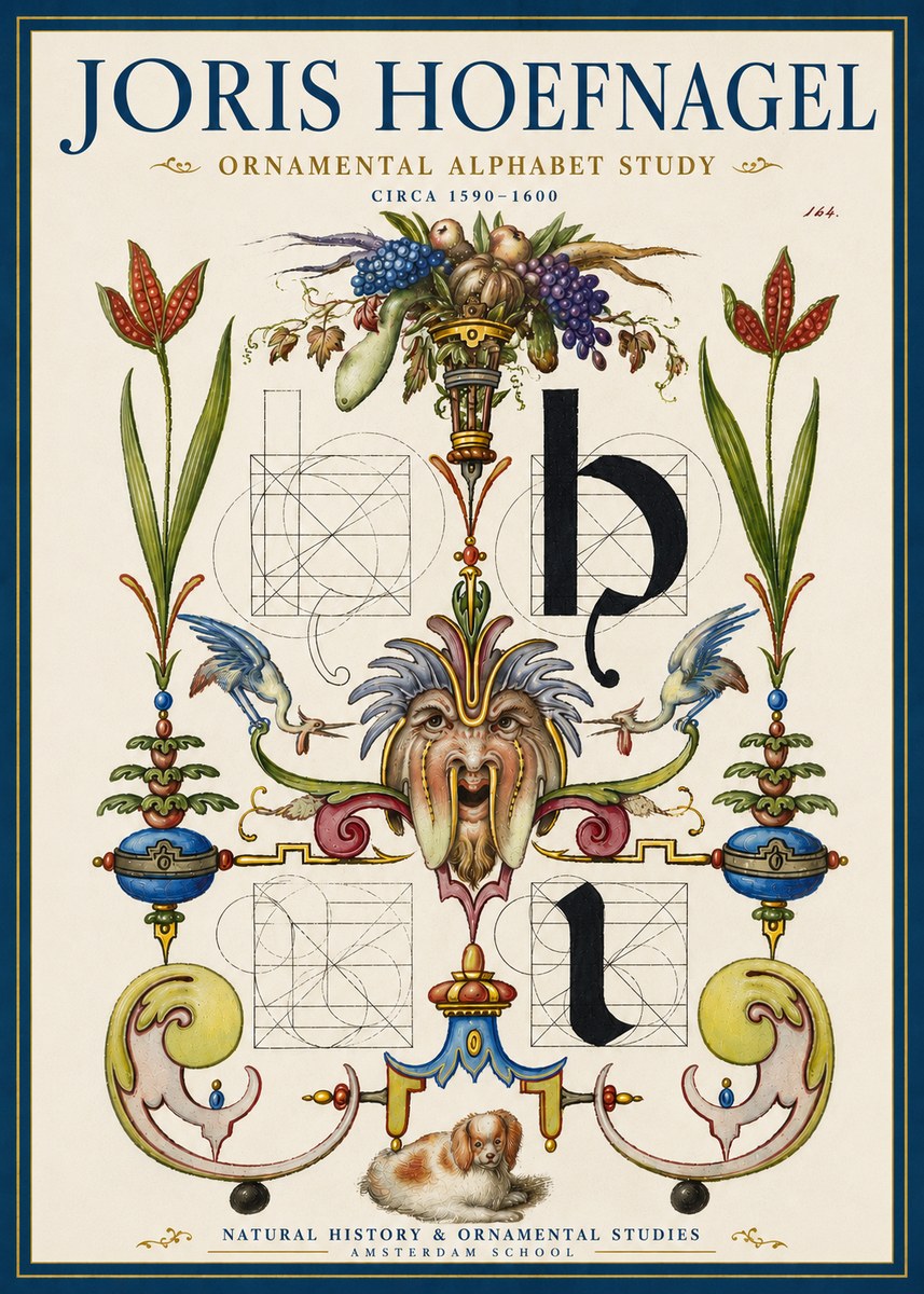 Joris Hoefnagel Floral Grotesque with Putto No5 - Plakat