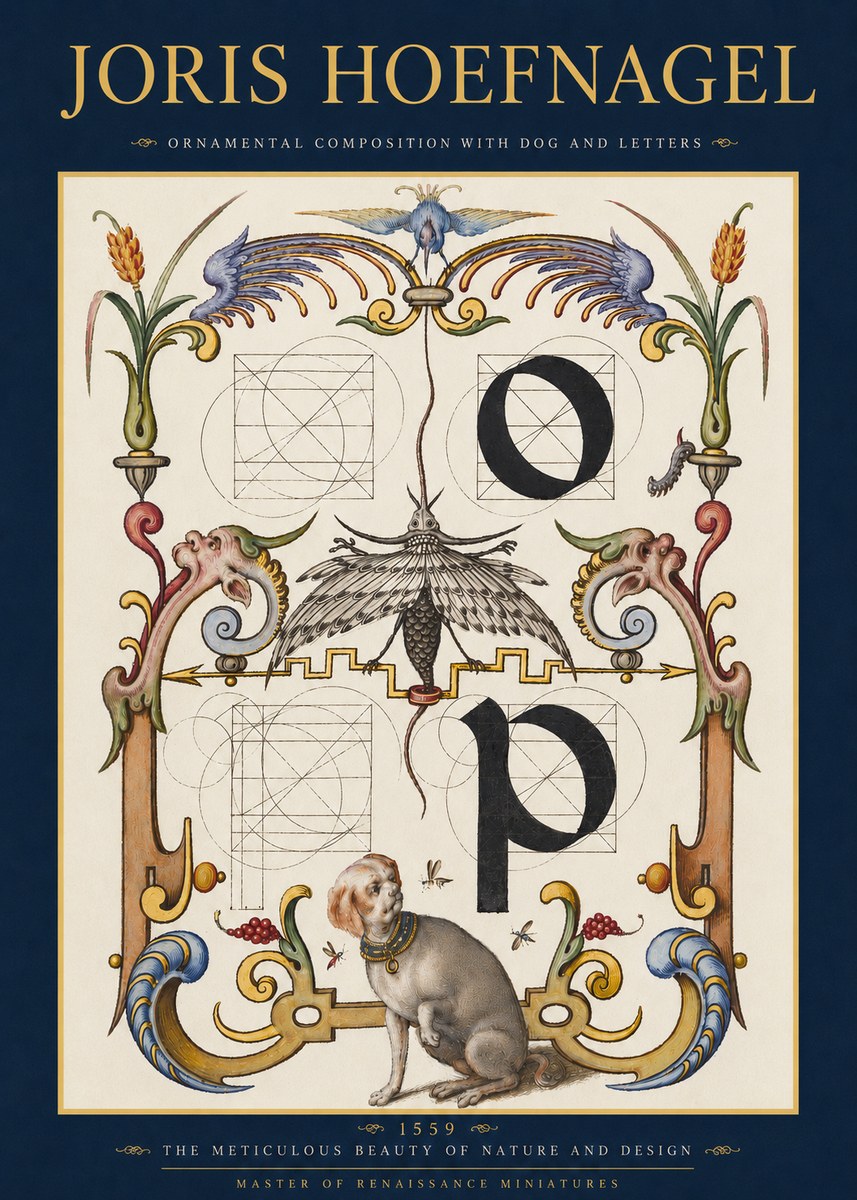 Joris Hoefnagel Ornamental Composition with Dog and Letters No3 - Plakat