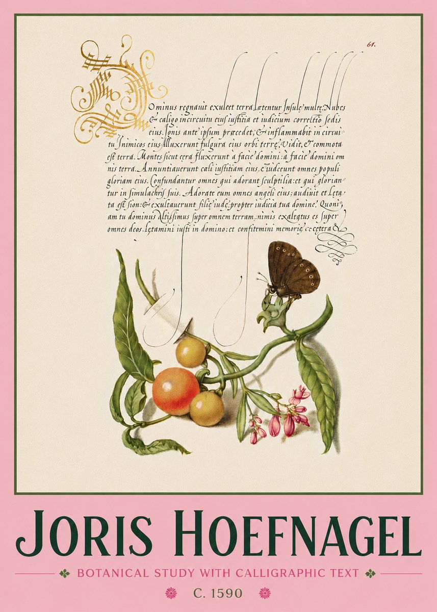 Joris Hoefnagel Botanical Study with Calligraphic Text No4 - Plakat