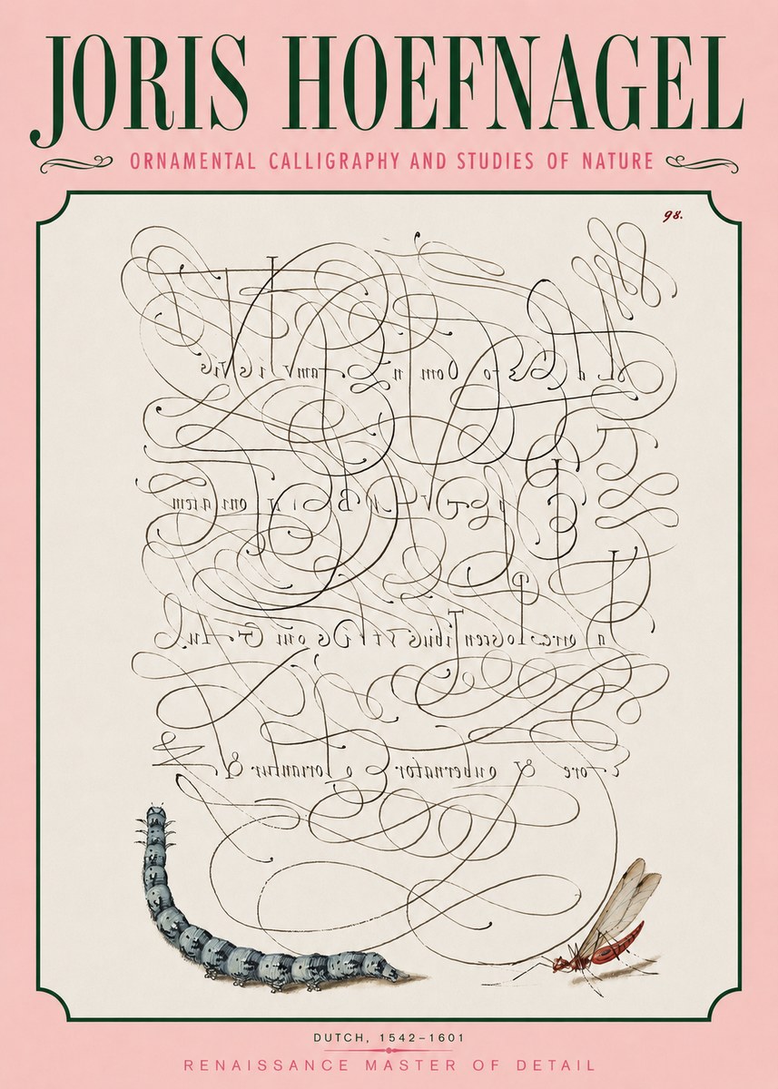 Joris Hoefnagel Ornamental Calligraphy and Studies of Nature No3 - Plakat