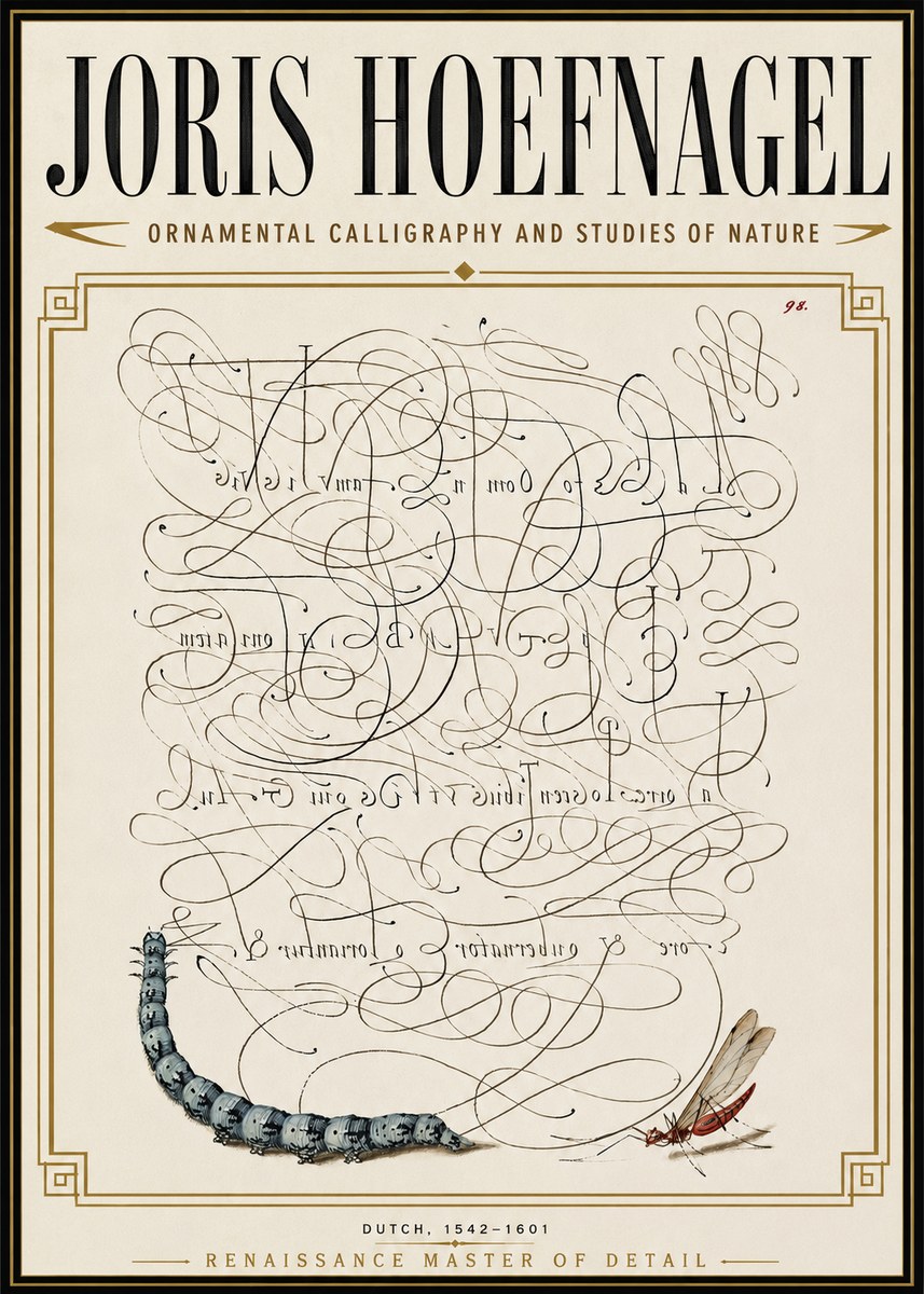 Joris Hoefnagel Ornamental Calligraphy and Studies of Nature No6 - Plakat