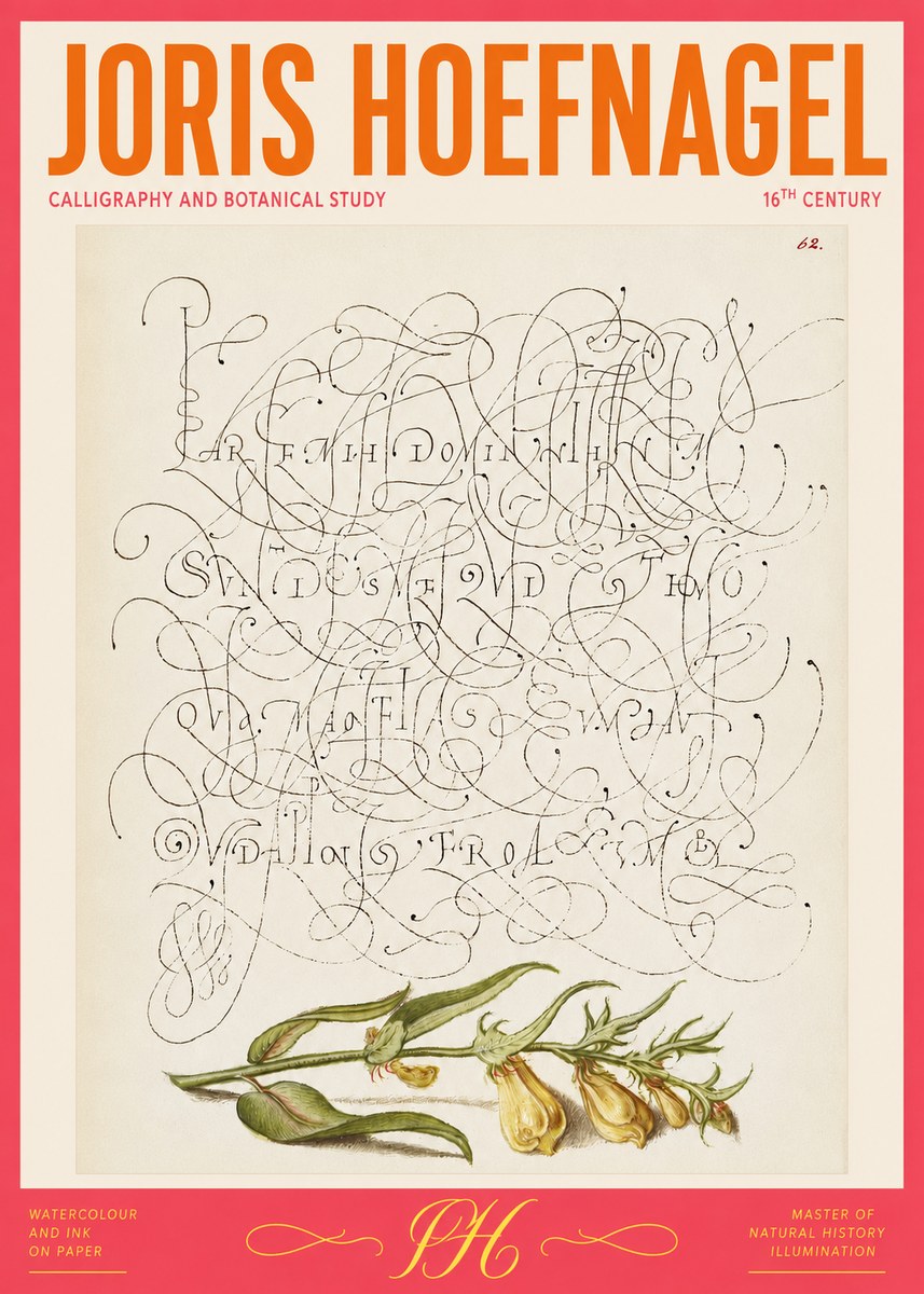 Joris Hoefnagel Calligraphic Practice with Botanical Study No2 - Plakat