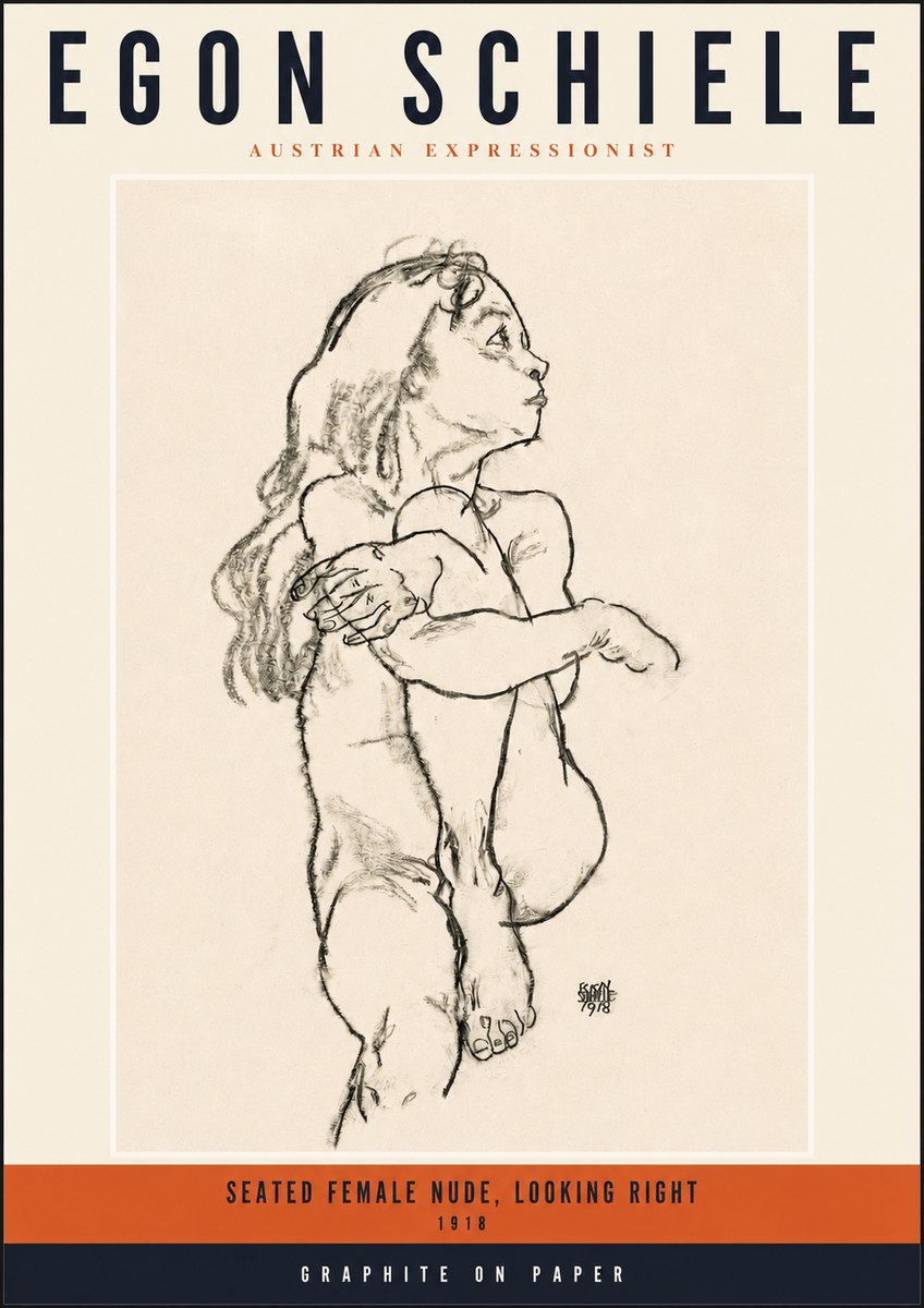 Schiele Seated Female Nude, Looking Right No2 - Plakat