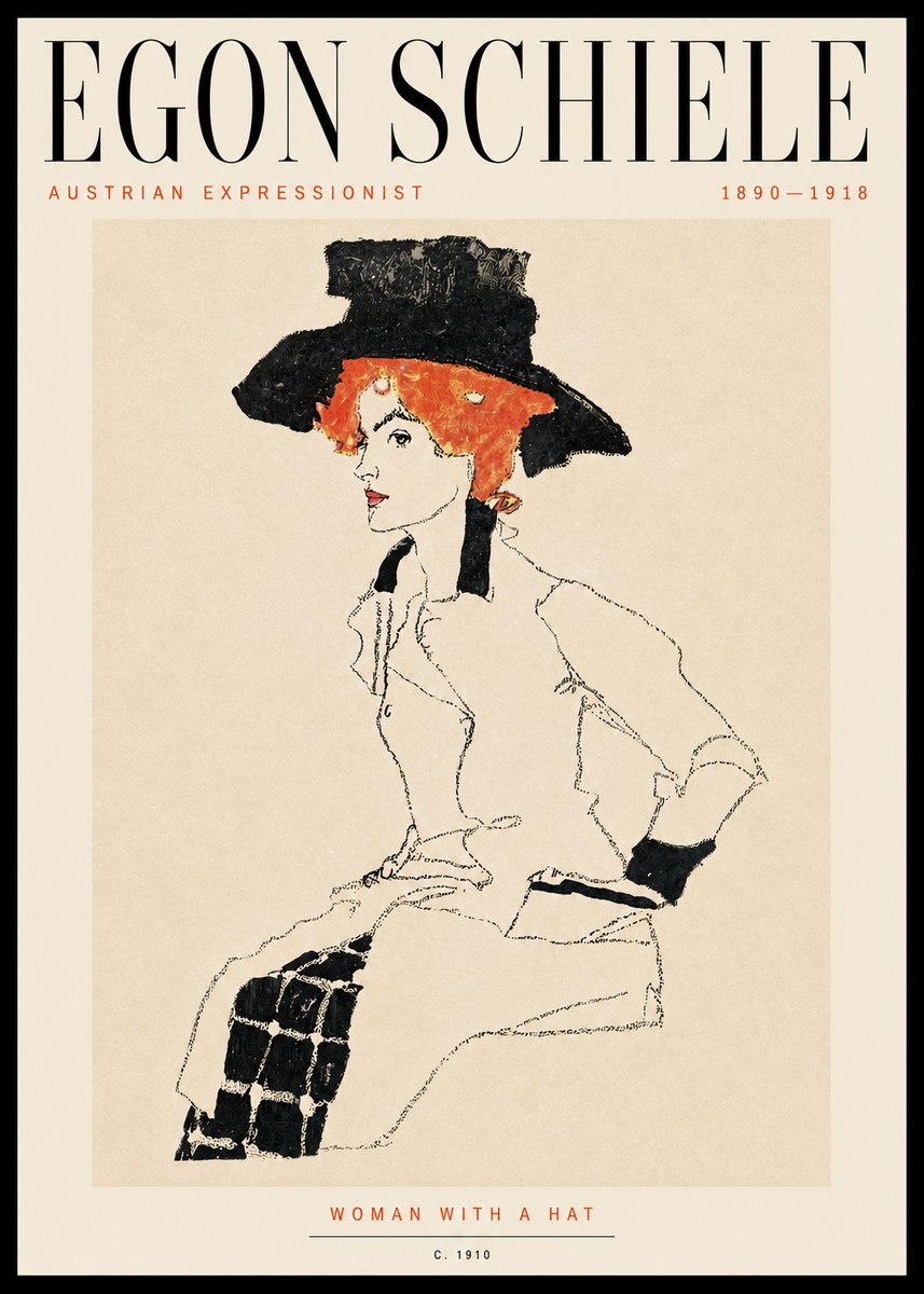 Schiele Woman with a Hat No5 - Plakat