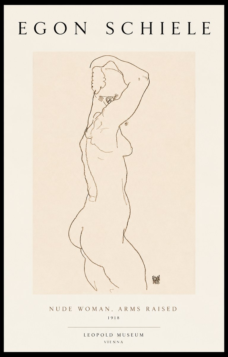 Schiele Nude Woman, Arms Raised No1 - Plakat