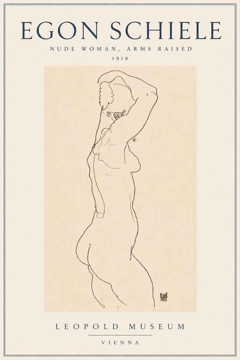 Schiele Nude Woman, Arms Raised No3 - Plakat