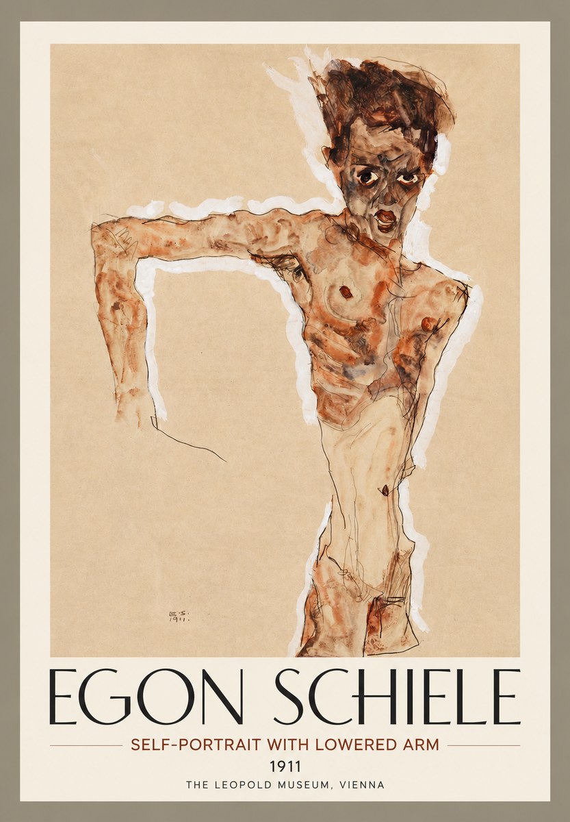 Schiele Self-portrait with Lowered Arm No4 - Plakat