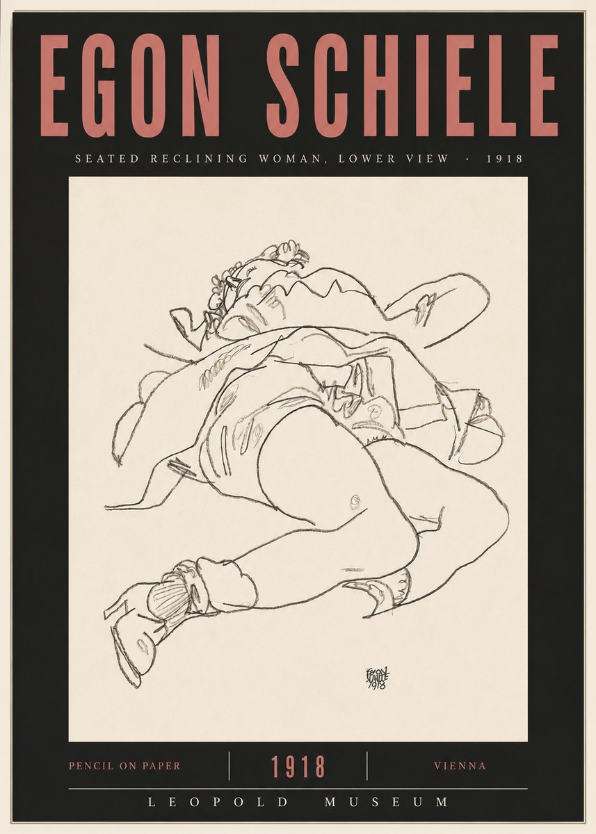 Schiele Seated Reclining Woman, Lower View No5 - Plakat