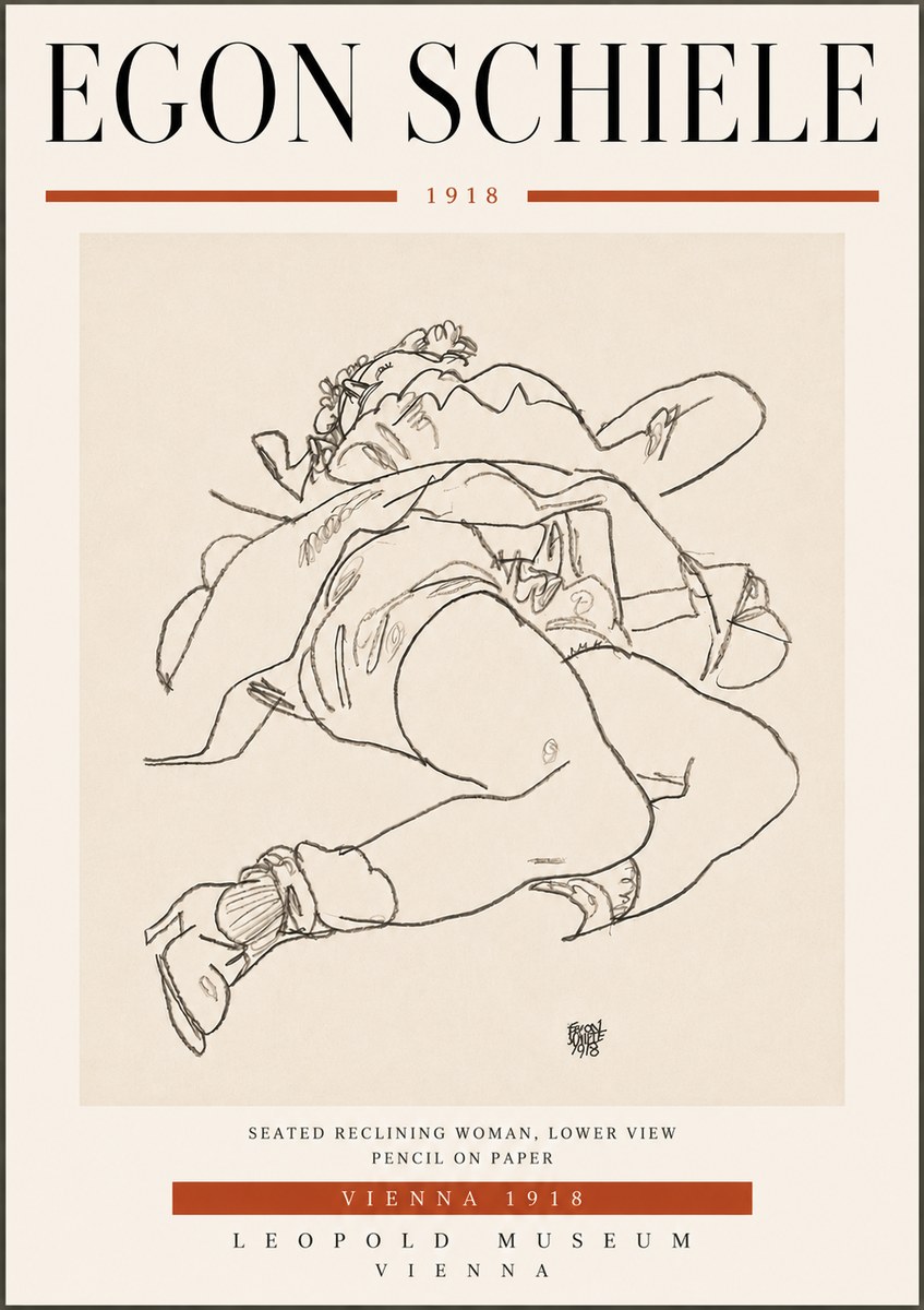 Schiele Seated Reclining Woman, Lower View No6 - Plakat