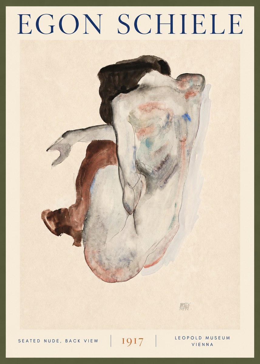 Schiele Seated Nude, Back View No2 - Plakat