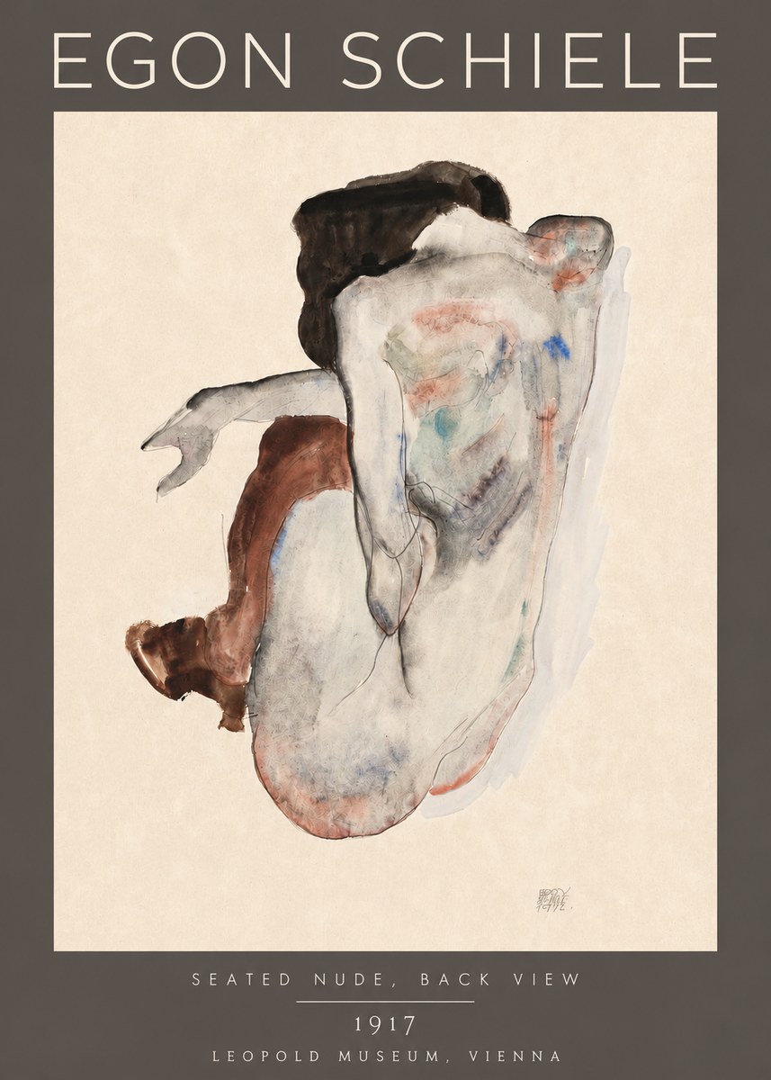 Schiele Seated Nude, Back View No4 - Plakat
