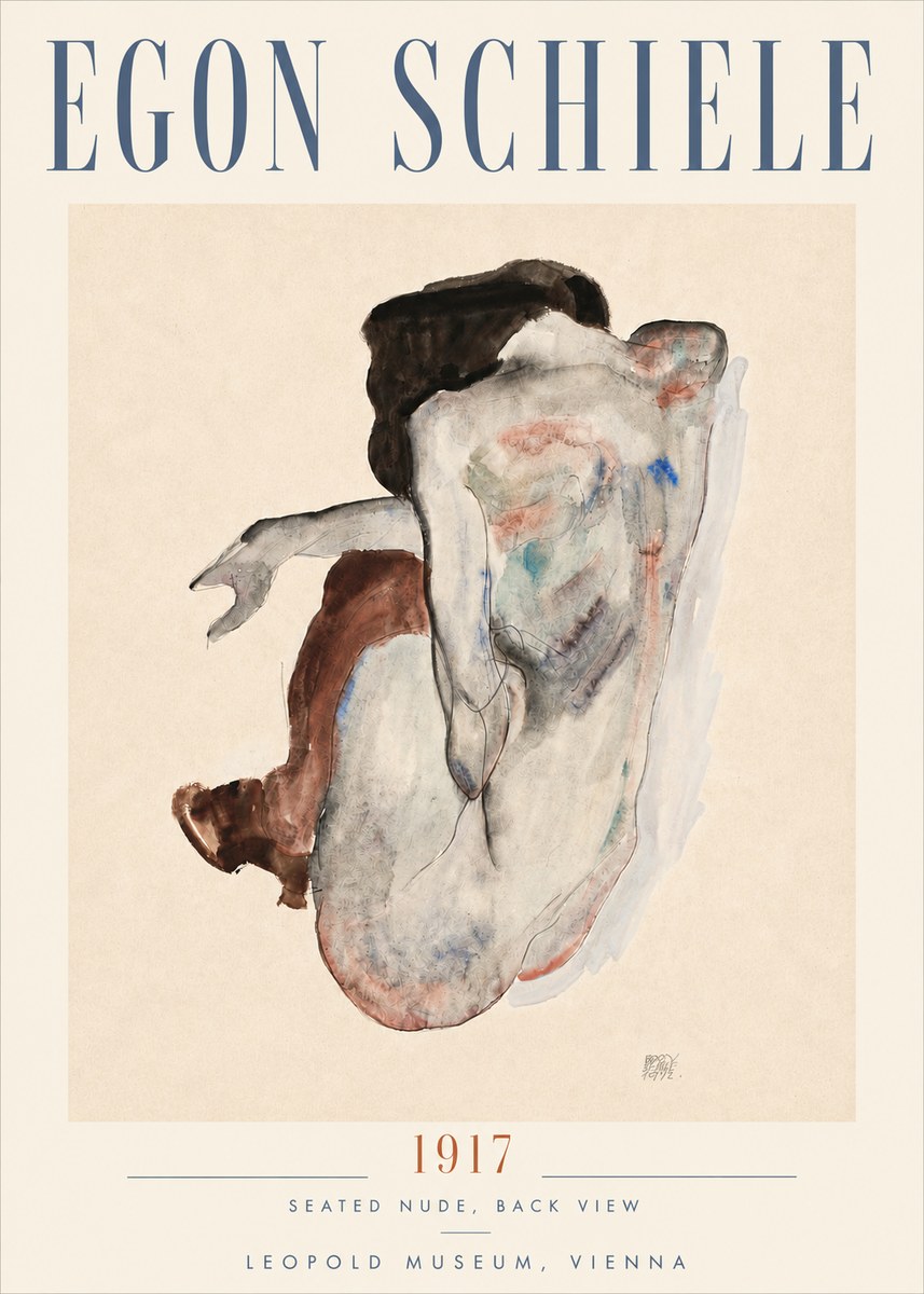 Schiele Seated Nude, Back View No5 - Plakat