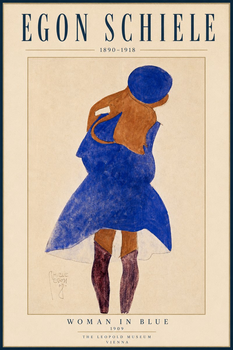 Schiele Blue Dress (Girl in Blue) No4 - Plakat