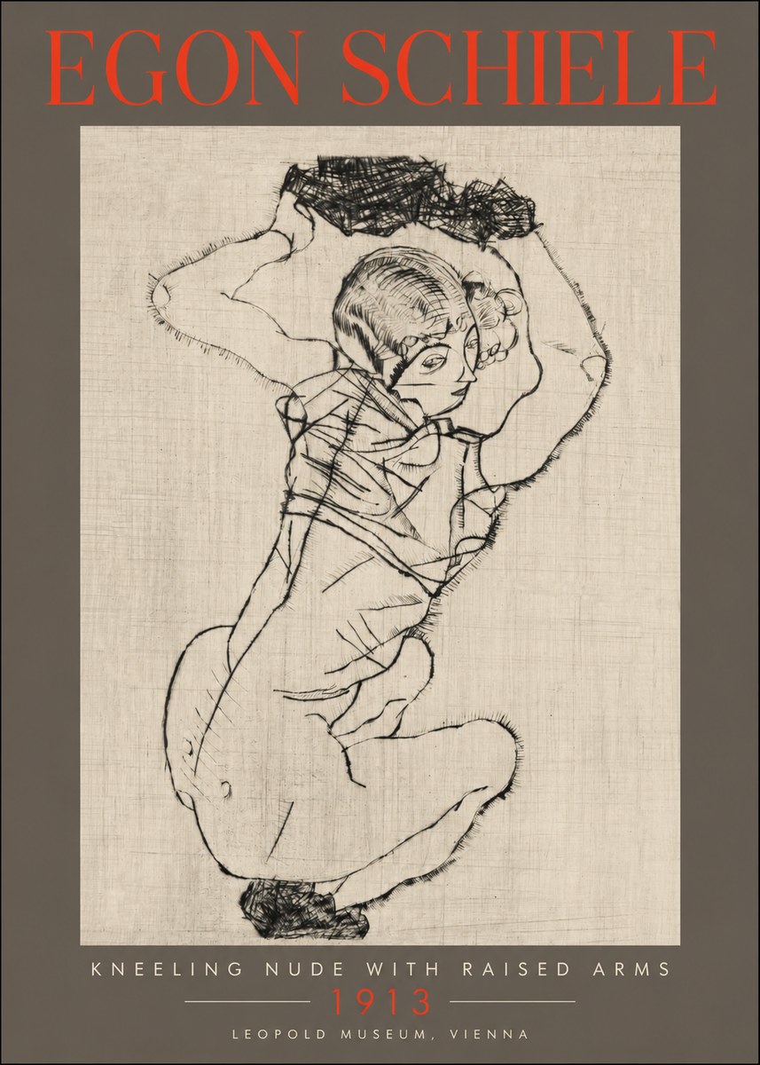 Schiele Kneeling Nude with Raised Arms No2 - Plakat