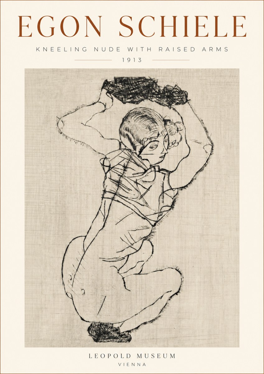 Schiele Kneeling Nude with Raised Arms No3 - Plakat