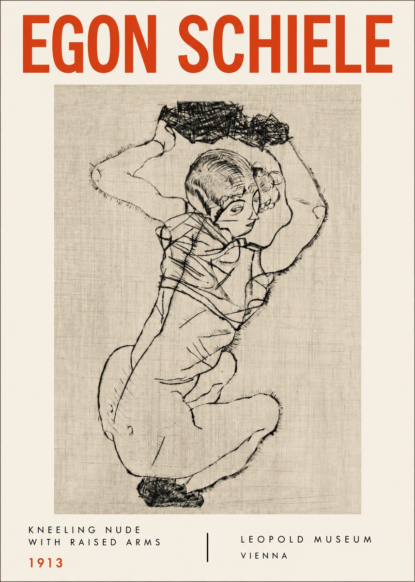 Schiele Kneeling Nude with Raised Arms No4 - Plakat