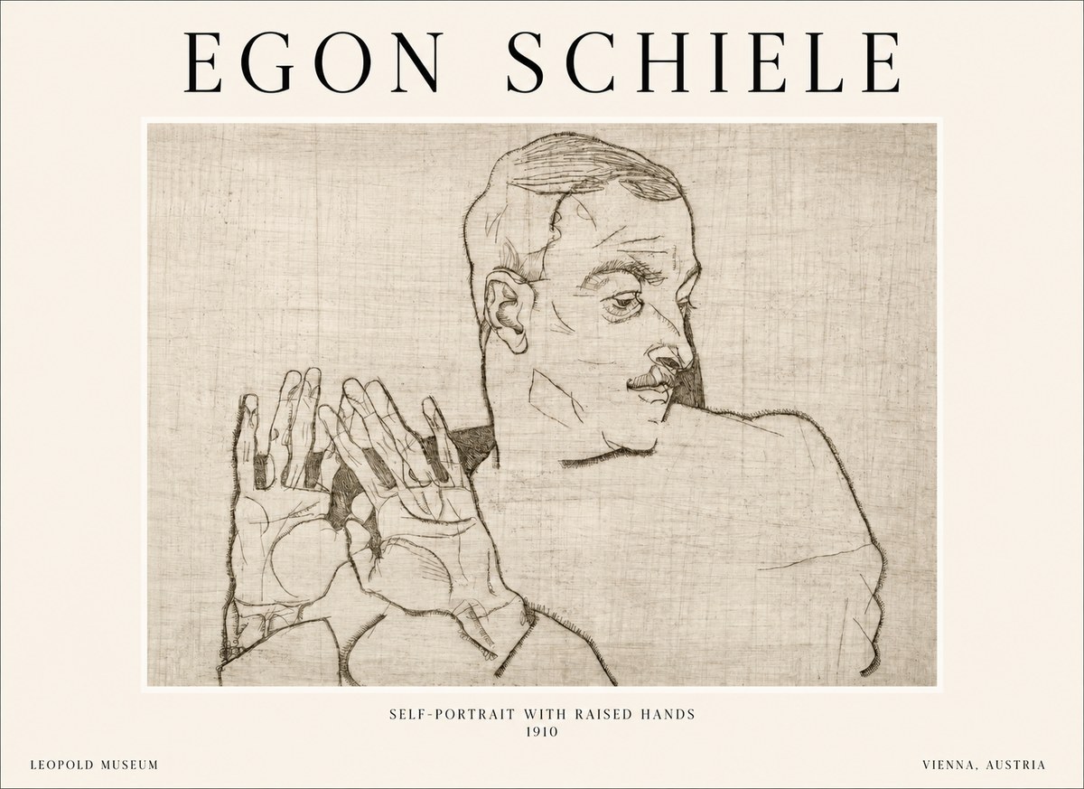 Schiele Self-portrait with Raised Hands No1 - Plakat