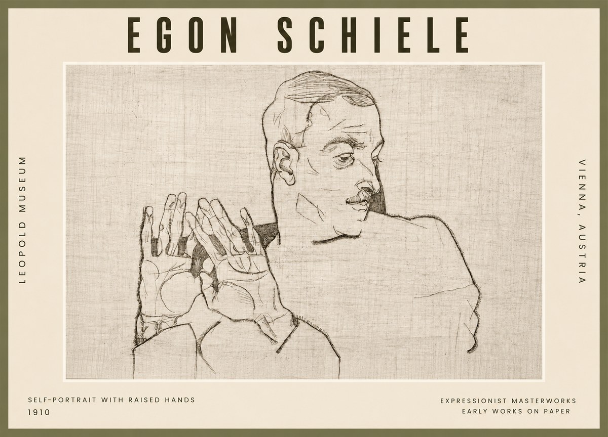 Schiele Self-portrait with Raised Hands No5 - Plakat