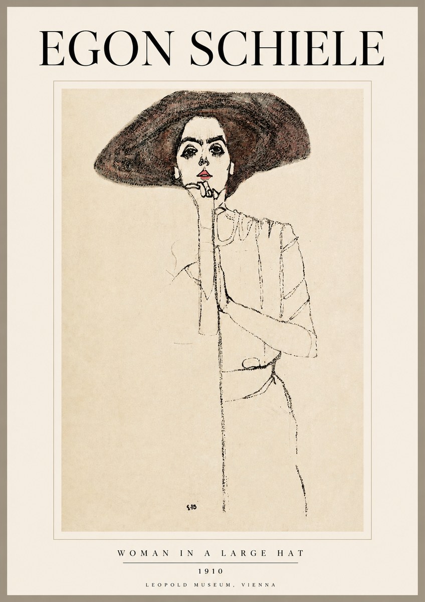Schiele Woman in a Large Hat No2 - Plakat
