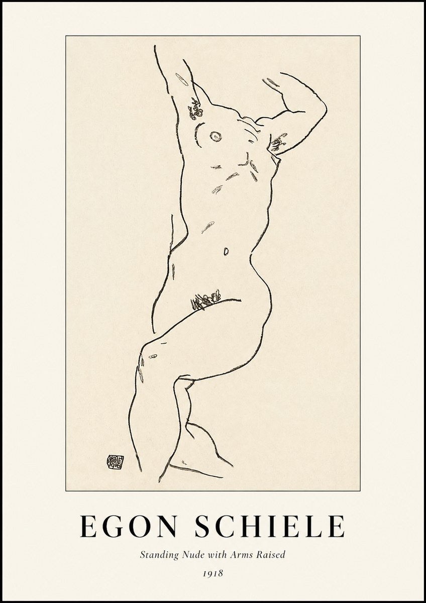 Schiele Standing Nude with Arms Raised No1 - Plakat