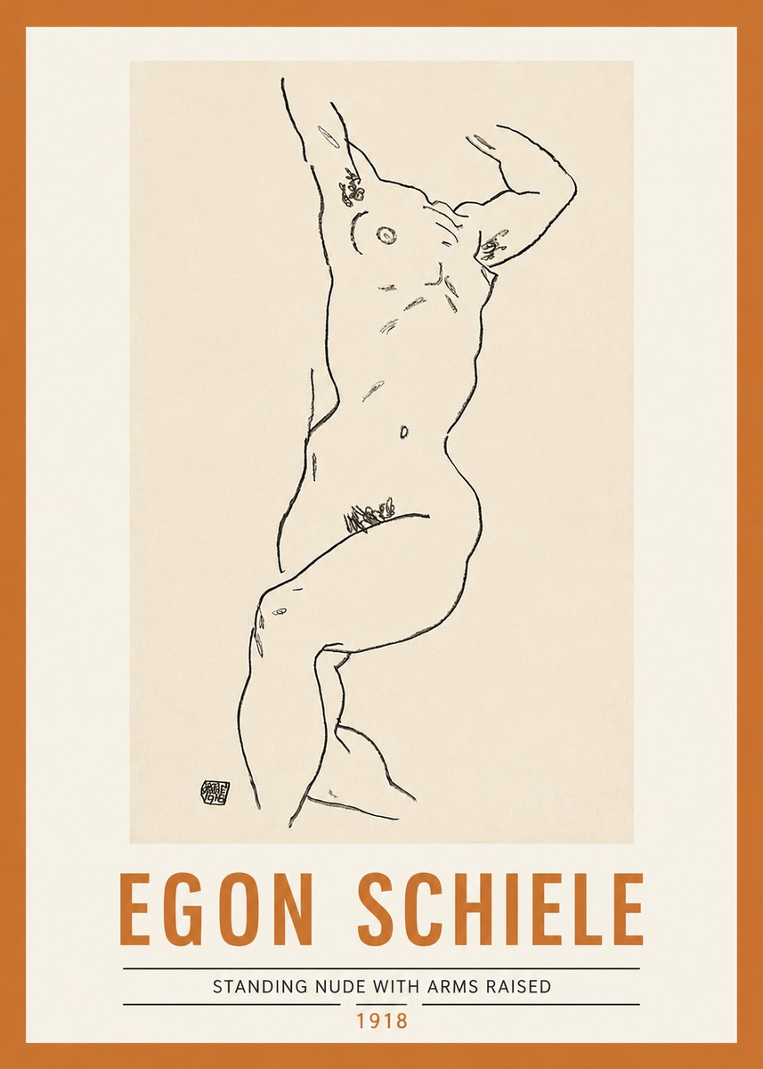 Schiele Standing Nude with Arms Raised No2 - Plakat