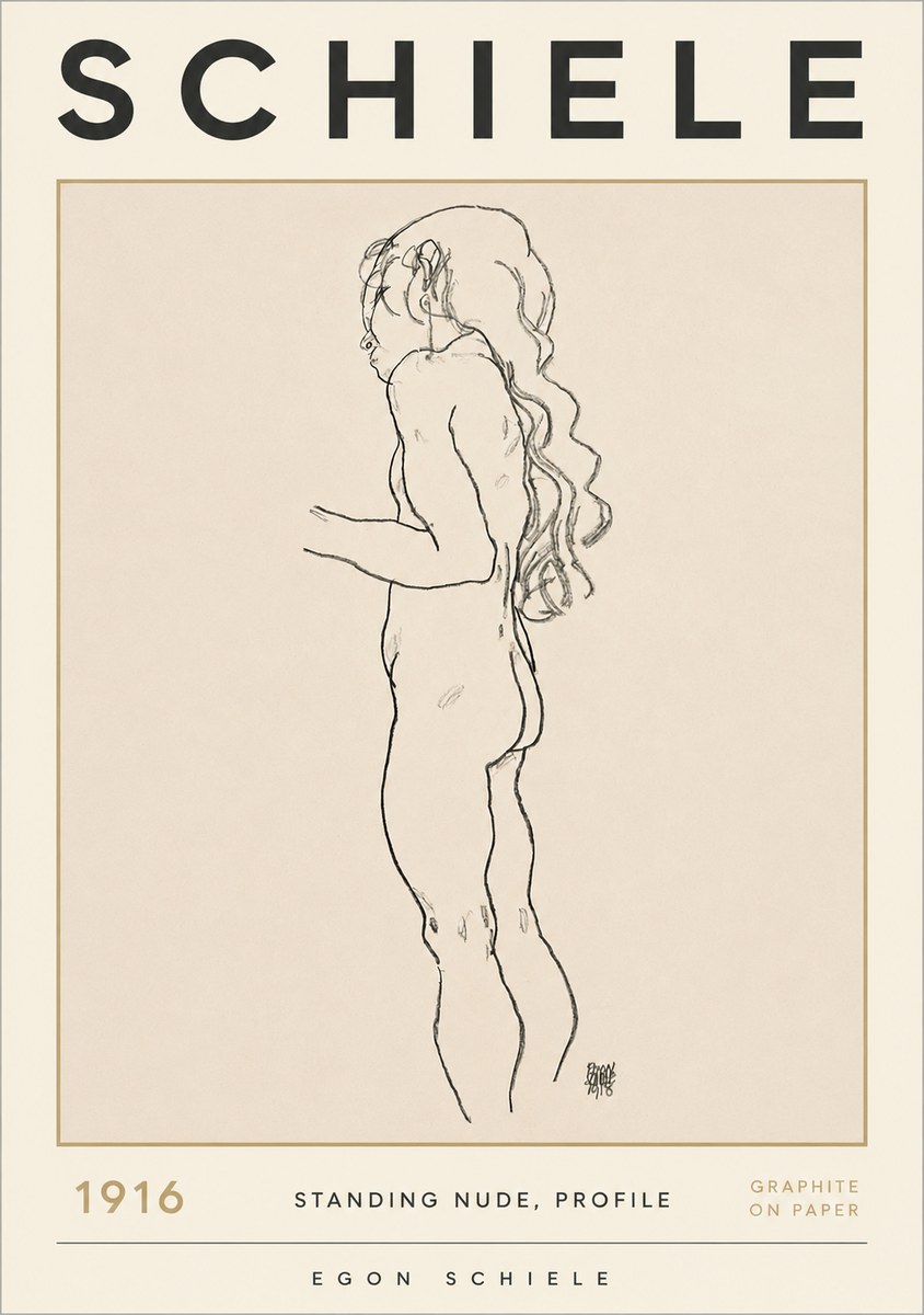 Schiele Standing Nude, Profile No2 - Plakat