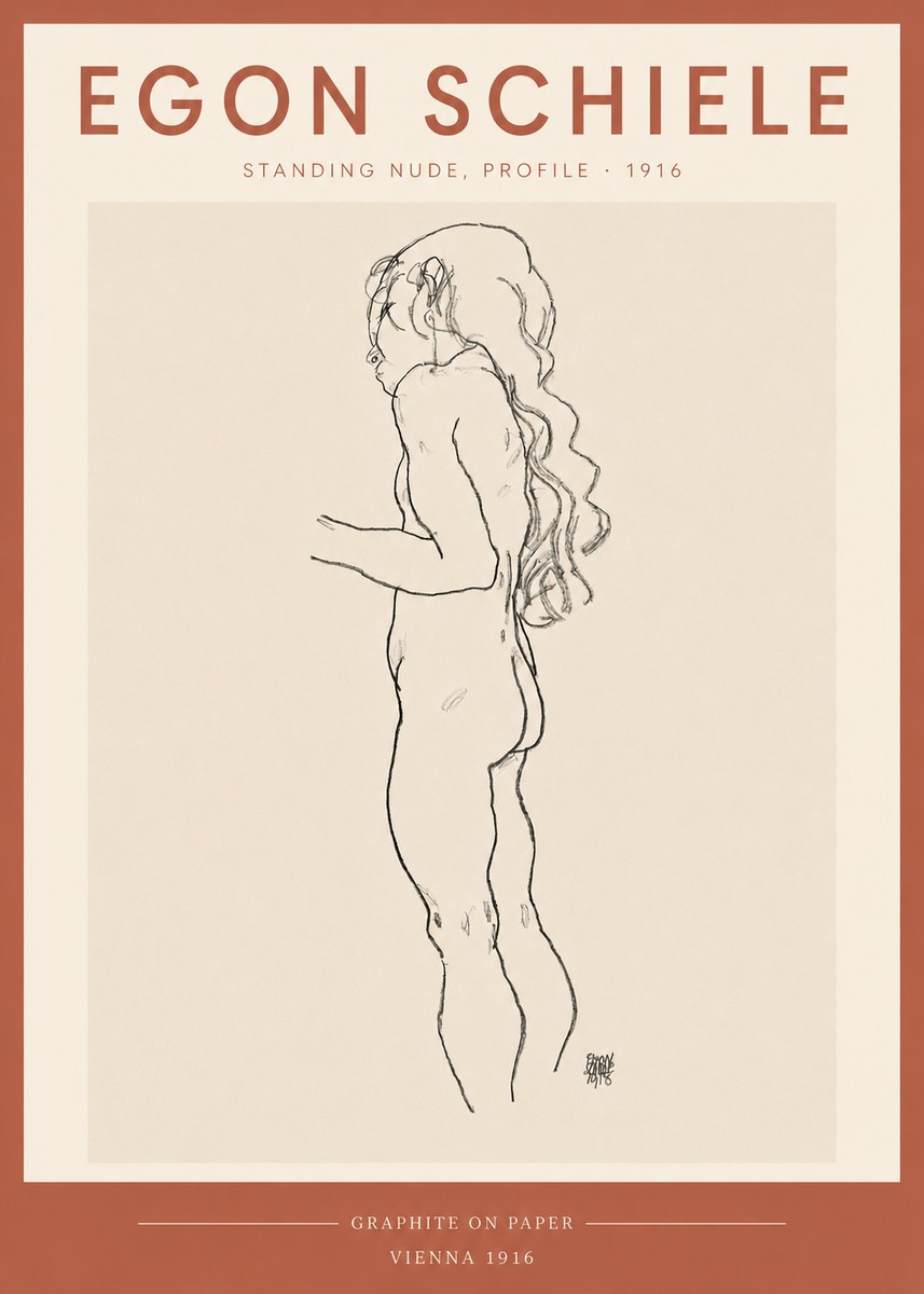 Schiele Standing Nude, Profile No3 - Plakat