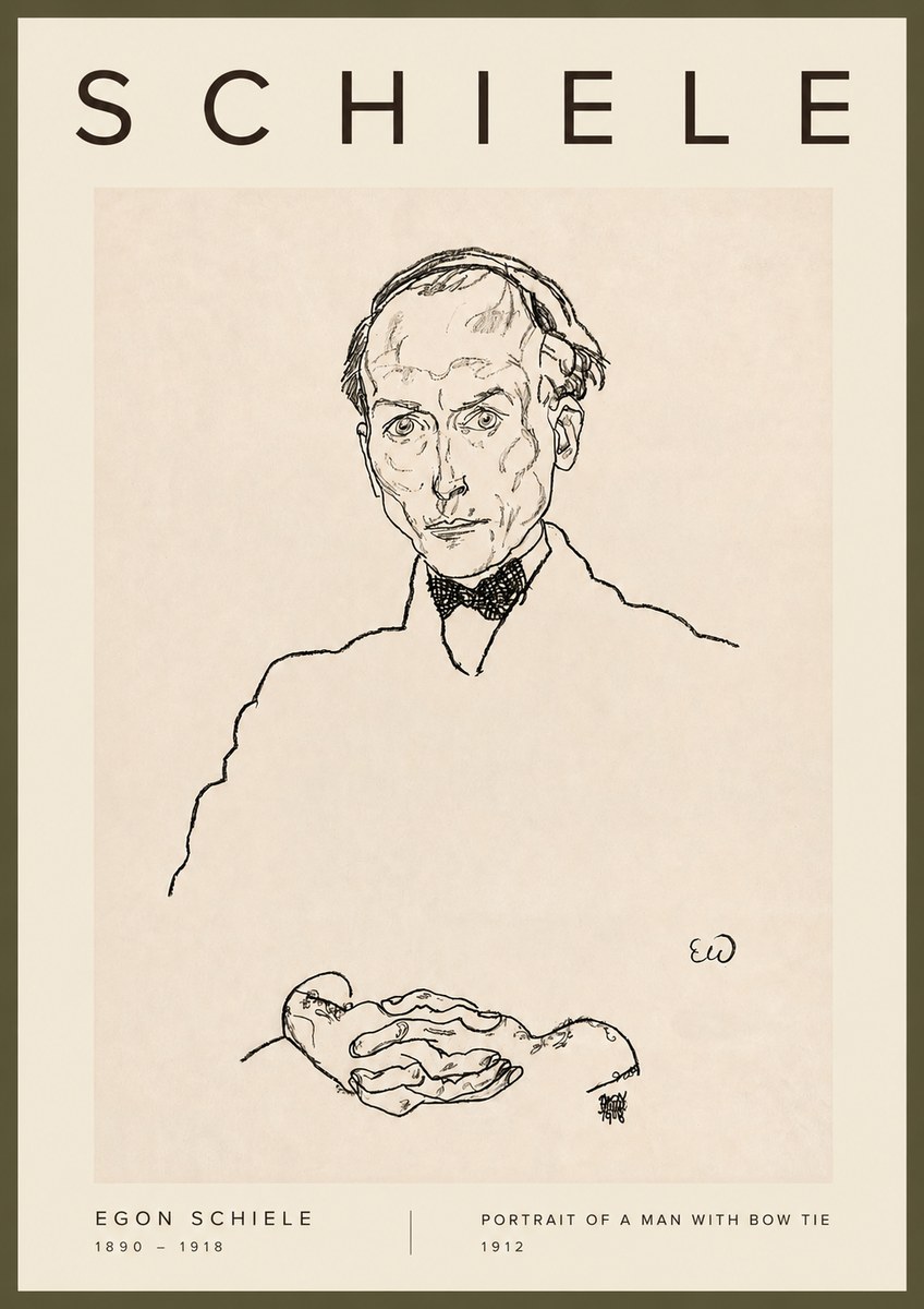 Schiele Portrait of a Man with Bow Tie, 1912 No2 - Plakat