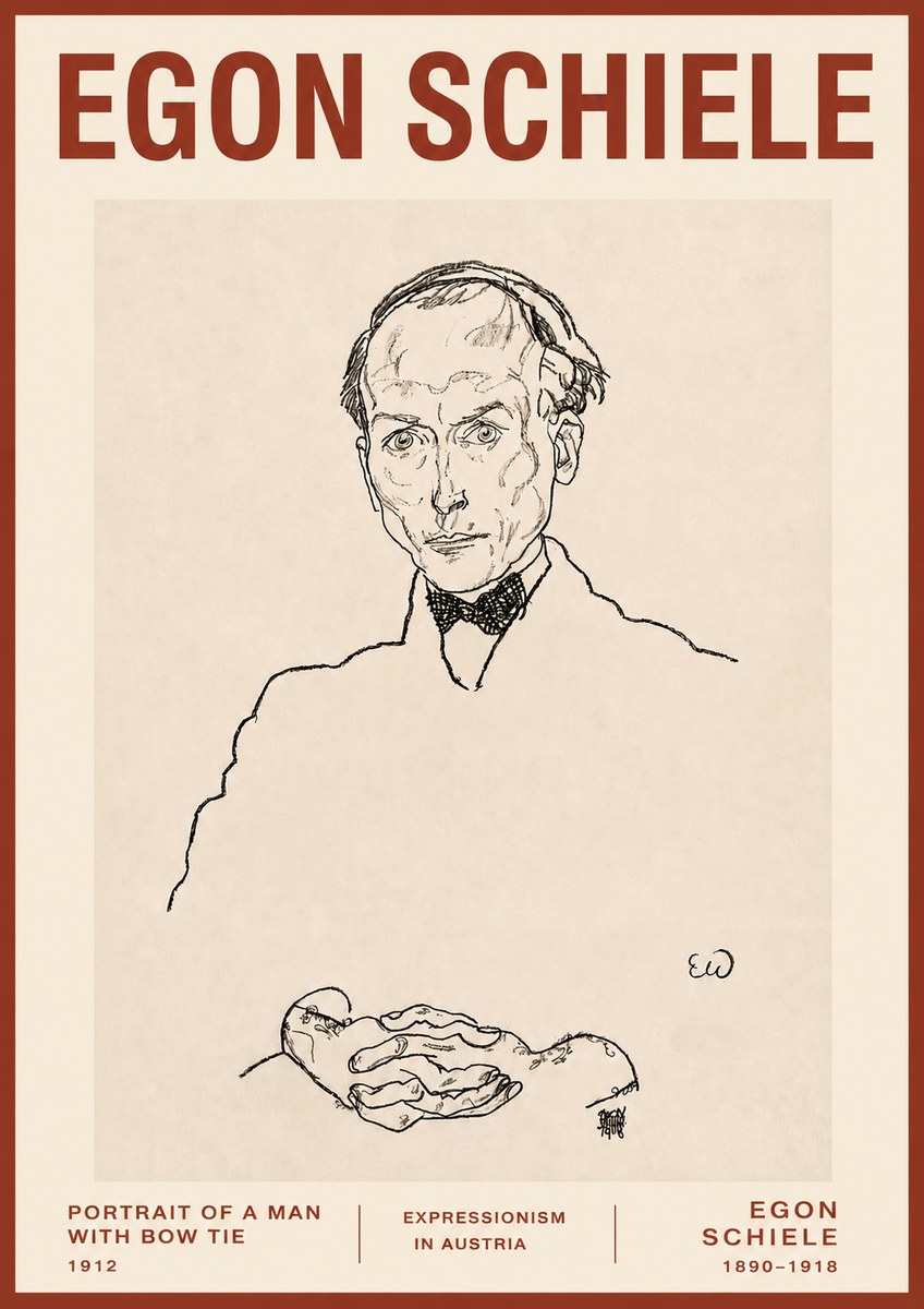 Schiele Portrait of a Man with Bow Tie, 1912 No3 - Plakat