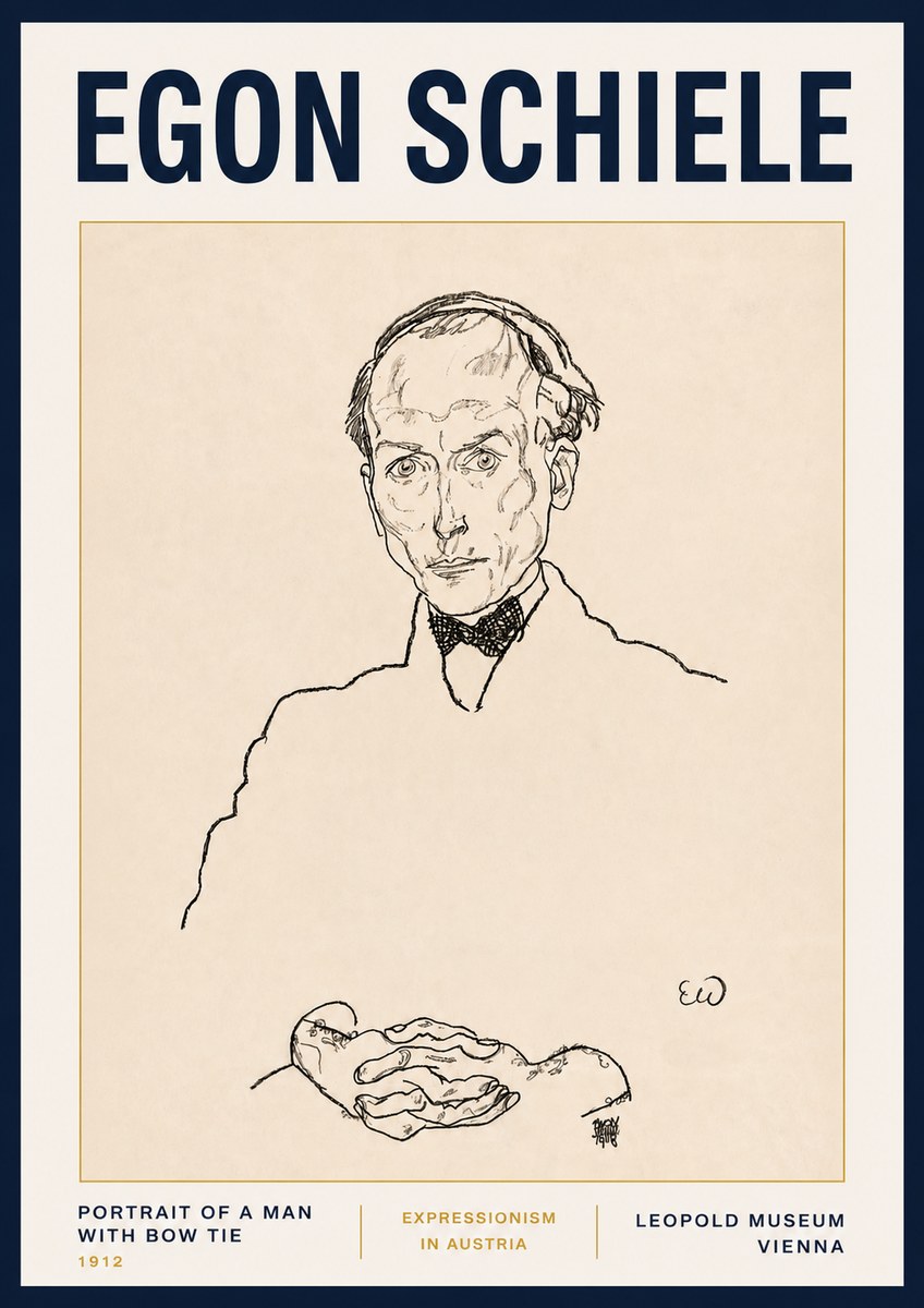 Schiele Portrait of a Man with Bow Tie, 1912 No5 - Plakat