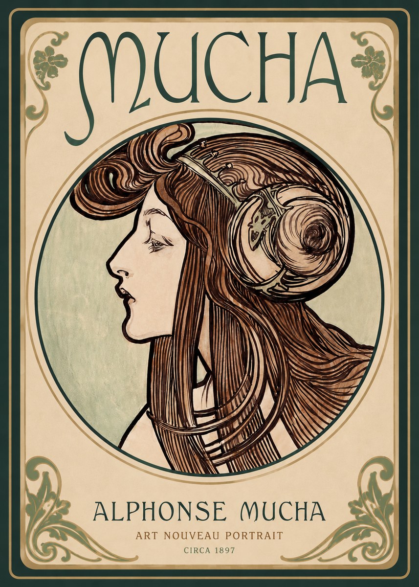 Mucha Art Nouveau Portrait II No2 - Plakat