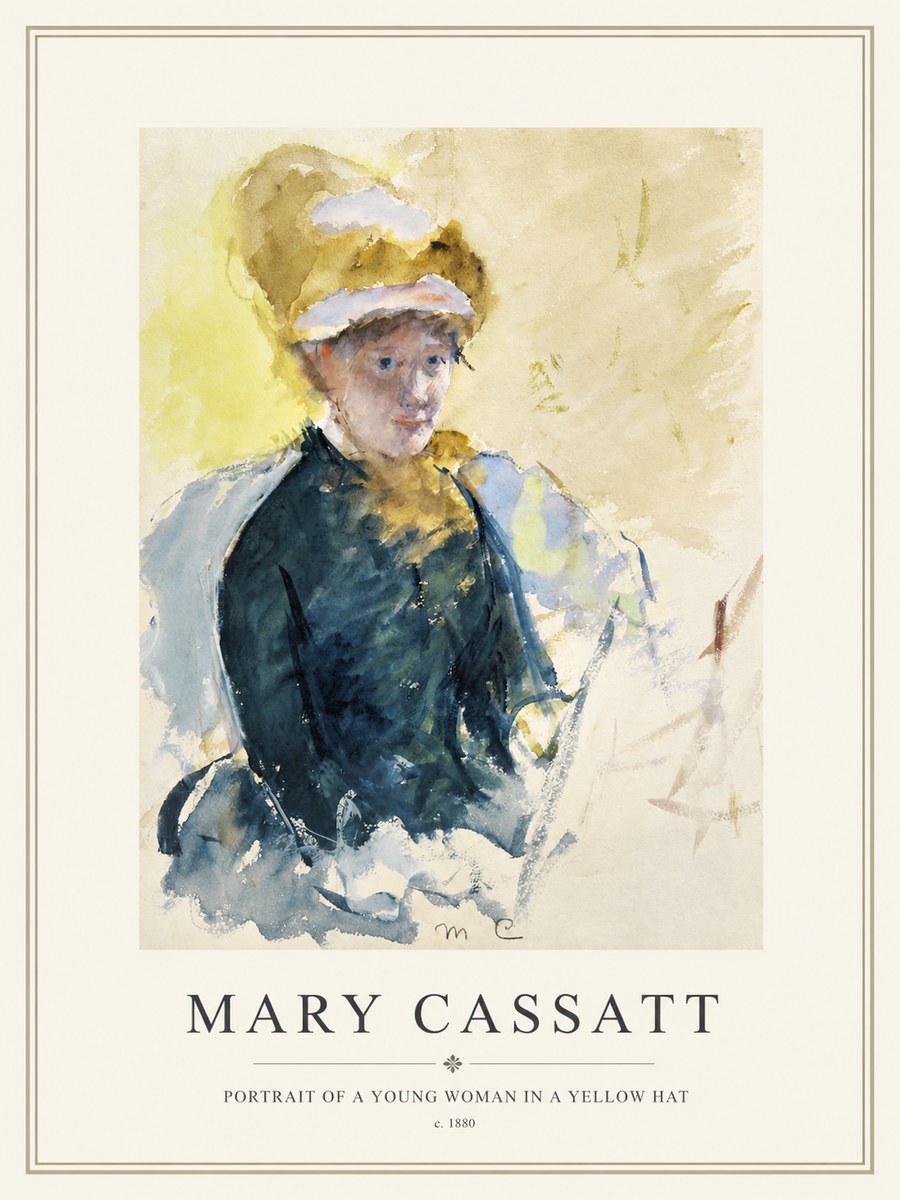Mary Cassatt Portrait of a Young Woman in a Yellow Hat No1 - Plakat