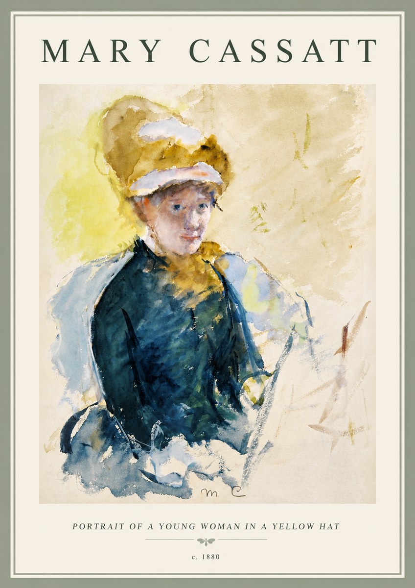 Mary Cassatt Portrait of a Young Woman in a Yellow Hat No6 - Plakat