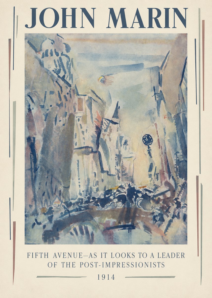 John Marin Fifth Avenue – as It Looks to a Leader of the Post-impressionists No3 - Plakat