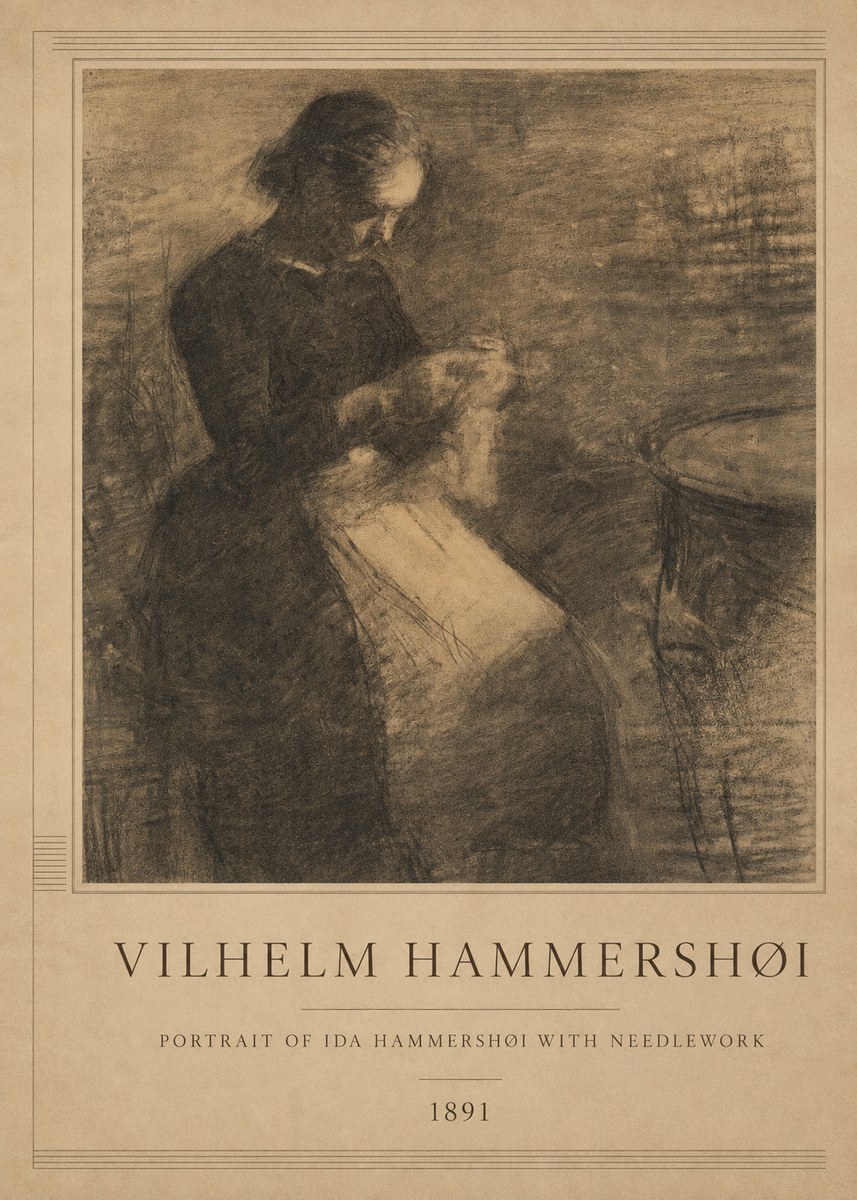 Vilhelm Hammershøi Portrait of Ida Hammershøi with Needlework No1 - Plakat