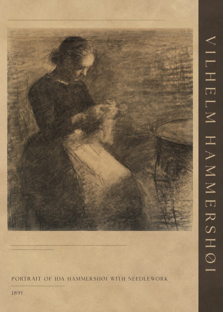 Vilhelm Hammershøi Portrait of Ida Hammershøi with Needlework No2 - Plakat