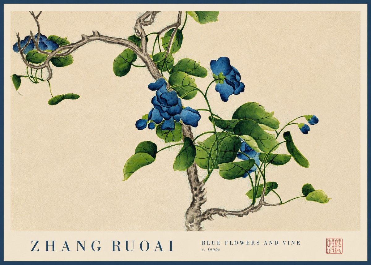Zhang Ruoai Blue Morning Glories No3 - Plakat