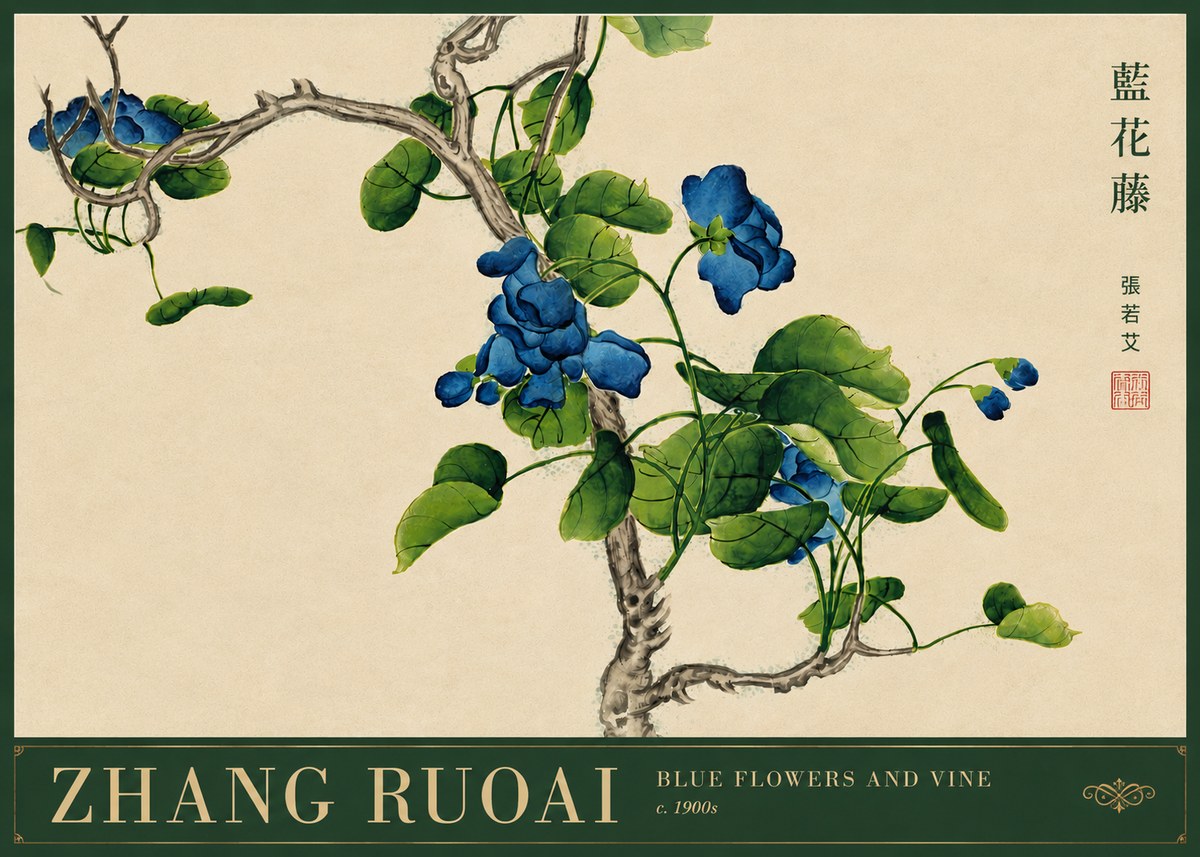 Zhang Ruoai Blue Morning Glories No5 - Plakat