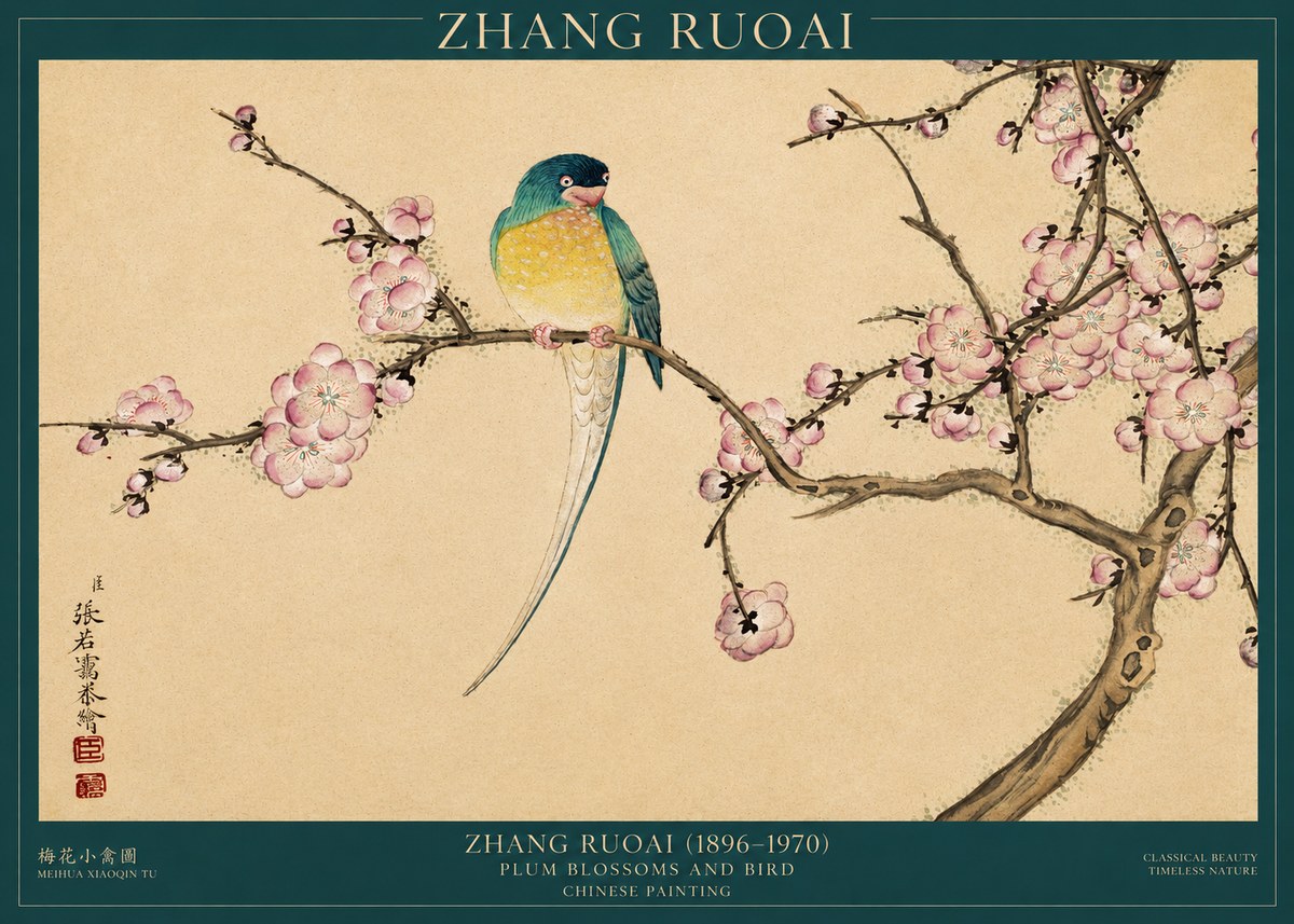 Zhang Ruoai Plum Blossoms and Bird No1 - Plakat