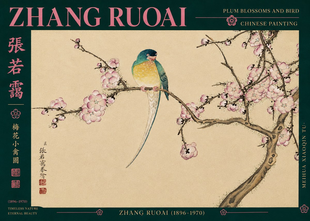 Zhang Ruoai Plum Blossoms and Bird No3 - Plakat