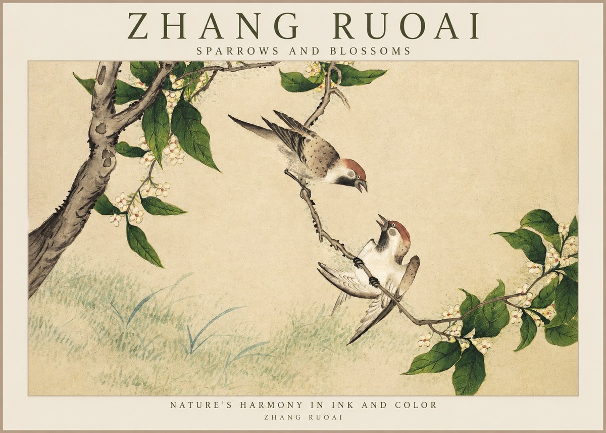 Zhang Ruoai Sparrows and Blossoms No1 - Plakat