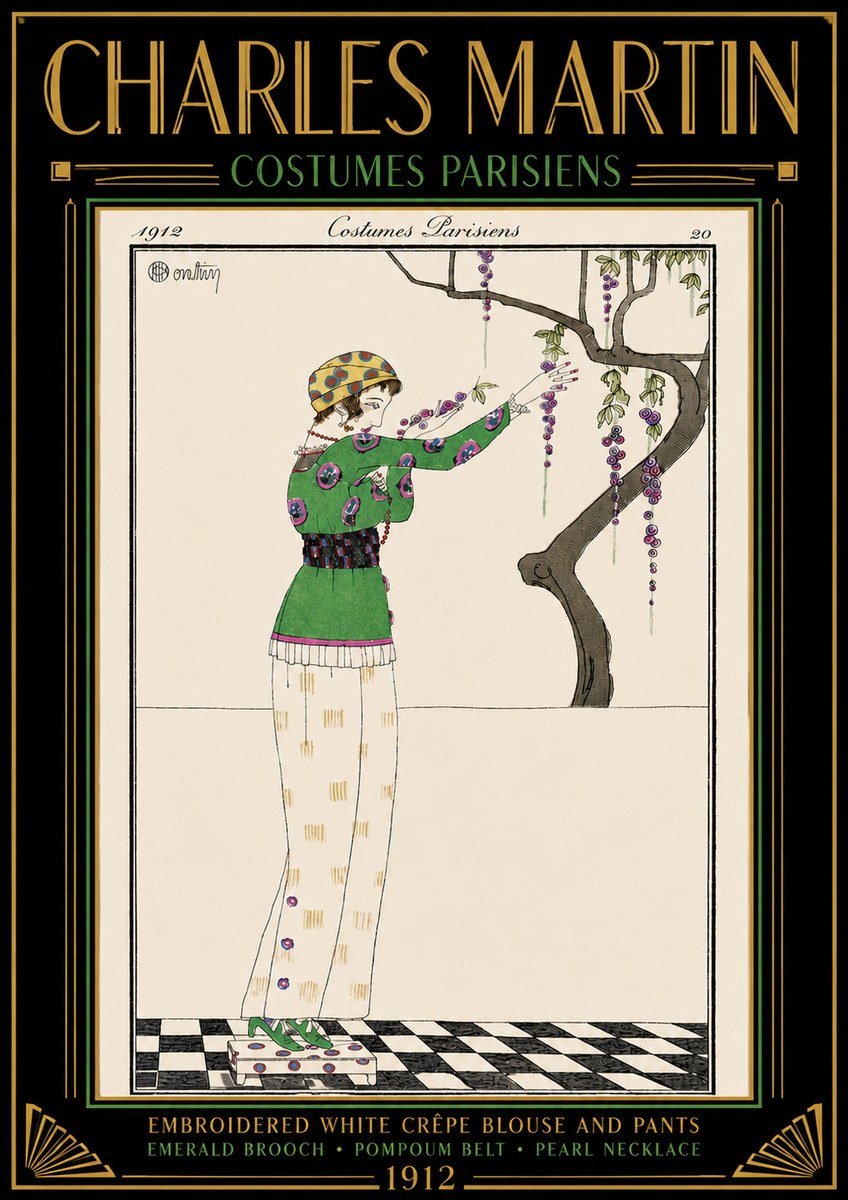 Charles Martin Embroidered White Crêpe Blouse and Pants No4 - Plakat