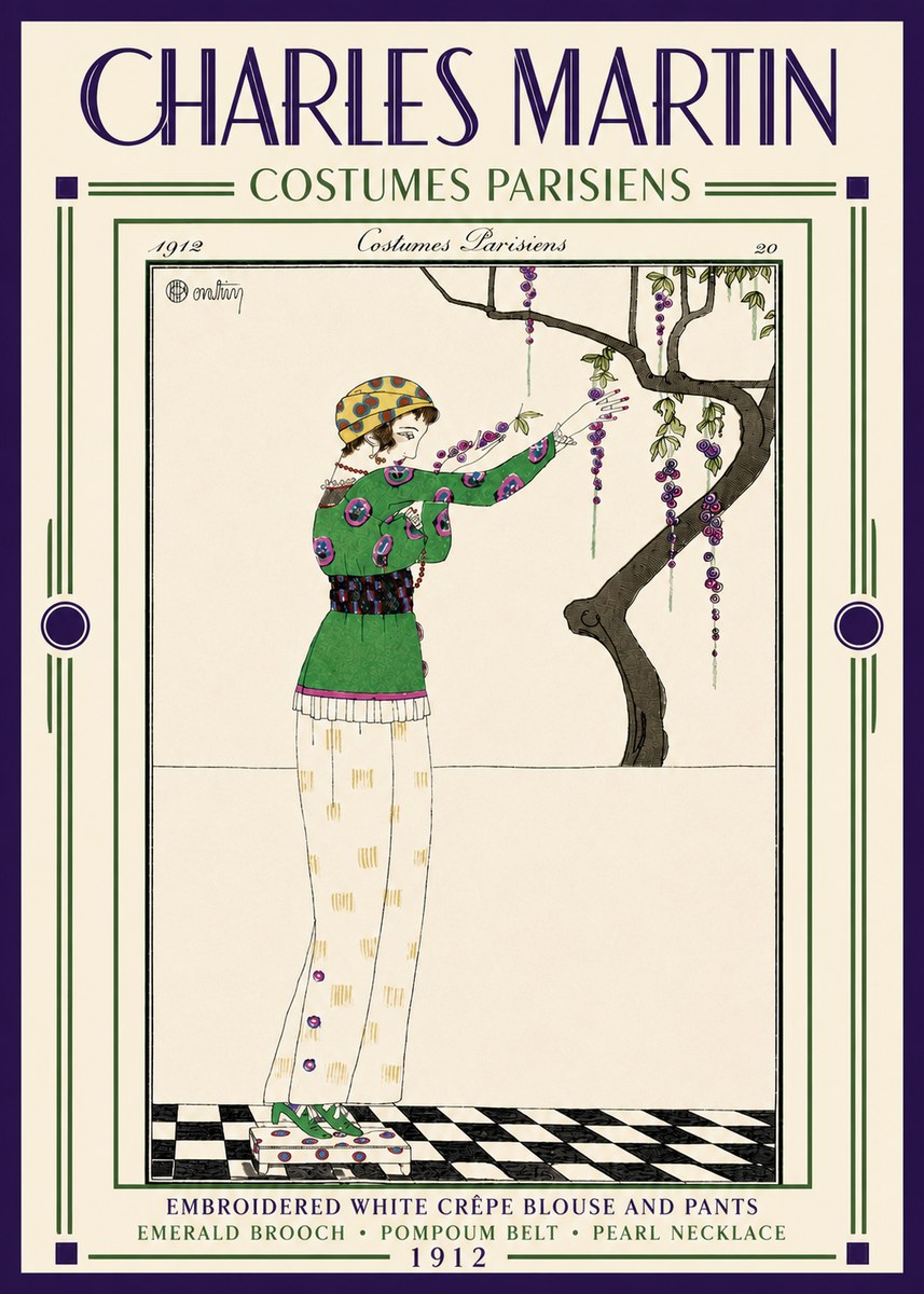 Charles Martin Embroidered White Crêpe Blouse and Pants No5 - Plakat