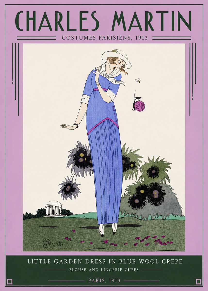 Charles Martin Little Garden Dress in Blue Wool Crepe No2 - Plakat
