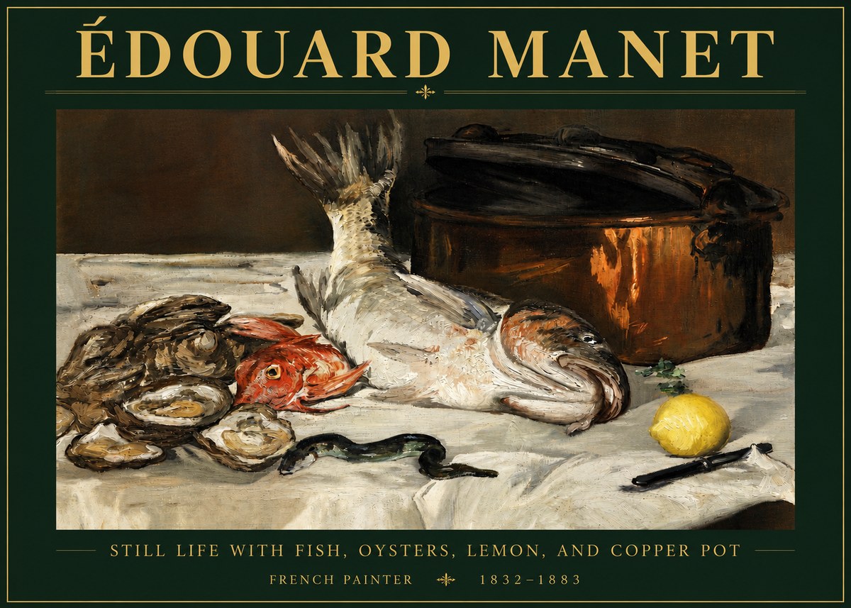 Édouard Manet Still Life with Fish, Oysters, Lemon, and Copper Pot No4 - Plakat